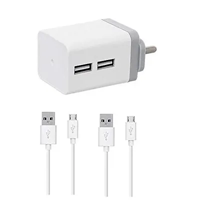 EYUVAA LABEL 2.4 A, ampere Dual Port Mobile USB Charger Adapter with 2 Pack Micro USB V8 Charging Data Cable for Cellular Phones (1.5 Meter, 2 A, ampere, White)