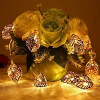 DECOVAA Premium Golden Metal Leaf String Light 14 Led for Decoration Lights LED Metal Leaves String Light for Wall Decoration for Diwali, Christmas, Wedding, Party, Home-thumb1