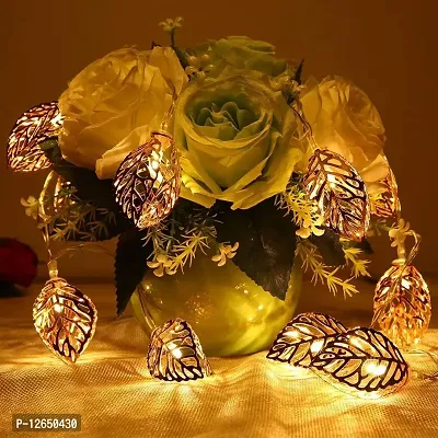 DECOVAA Premium Golden Metal Leaf String Light 14 Led for Decoration Lights LED Metal Leaves String Light for Wall Decoration for Diwali, Christmas, Wedding, Party, Home-thumb2