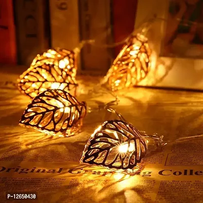 DECOVAA Premium Golden Metal Leaf String Light 14 Led for Decoration Lights LED Metal Leaves String Light for Wall Decoration for Diwali, Christmas, Wedding, Party, Home-thumb0