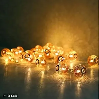 DECOVAA Golden Metal Ball String Lights for Home Decoration with 16 LED Plug-in Golden Moroccan Fairy Light for Diwali, Birthday,Wedding Decoration, Christmas (15 feet, Warm White)