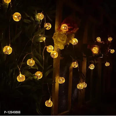 DECOVAA Golden Metal Ball String Lights for Home Decoration with 16 LED Plug-in Golden Moroccan Fairy Light for Diwali, Birthday,Wedding Decoration, Christmas (15 feet, Warm White)-thumb5