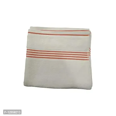 FABLICK Quick Dry 100% Cotton Checked 500 GSM Bath Towel,White Orange-thumb2