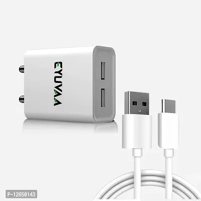 EYUVAA LABEL Dual Port 12W Power Charger Adapter with 1M Type C Fast Charging Cable Wall Charger and Data Transfer USB Cable Compatible with Android Smartphone and Other Compatible Device (White)-thumb0