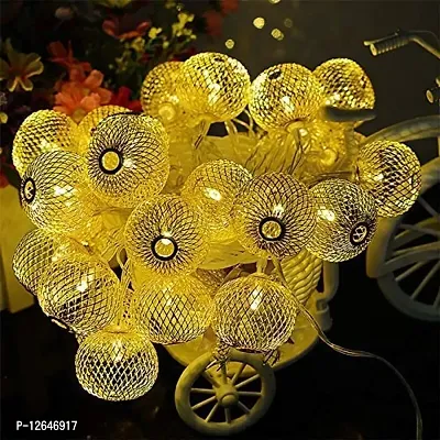 EYUVAA Lable 16 LED Premium Metal Ball String Light for Home Decoration, Golden Globe Fairy Lights for Diwali Decoration Bedroom Decoration Birthday Celeberation Wedding Decoration (15 feet)-thumb0