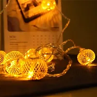 DECOVAA Golden Metal Ball String Lights for Home Decoration with 16 LED Plug-in Golden Moroccan Fairy Light for Diwali, Birthday,Wedding Decoration, Christmas (15 feet, Warm White)-thumb1