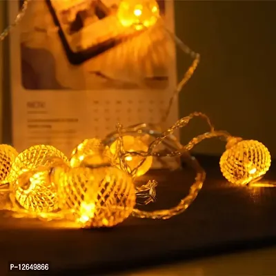 DECOVAA Golden Metal Ball String Lights for Home Decoration with 16 LED Plug-in Golden Moroccan Fairy Light for Diwali, Birthday,Wedding Decoration, Christmas (15 feet, Warm White)-thumb2