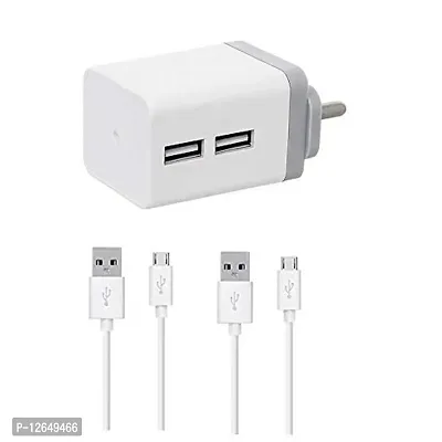 EYUVAA LABEL 2.4 A, ampere Dual Port Mobile USB Charger Adapter with 2 Pack Micro USB V8 Charging Data Cable for Cellular Phones (1.5 Meter, 2 A, ampere, White)-thumb0