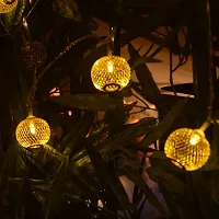 DECOVAA Golden Metal Ball String Lights for Home Decoration with 16 LED Plug-in Golden Moroccan Fairy Light for Diwali, Birthday,Wedding Decoration, Christmas (15 feet, Warm White)-thumb2