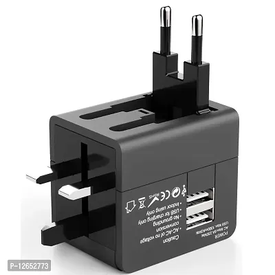 EYUVAA LABEL International Travel Adapter with Dual USB Charger Ports Worldwide Charger Power Plug for Mobile Phone, Laptop, Camera & Tablet Travelers to The US, Europe, UK & More (Black)-thumb2