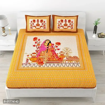 Classic Cotton Maharani Design Cartoon Printed Double Bedheet With 2 Pillow Cove(90 X 100, Brown)