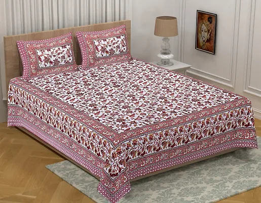 Comfortable Cotton Floral King Size Bedsheet with Two Pillow Covers