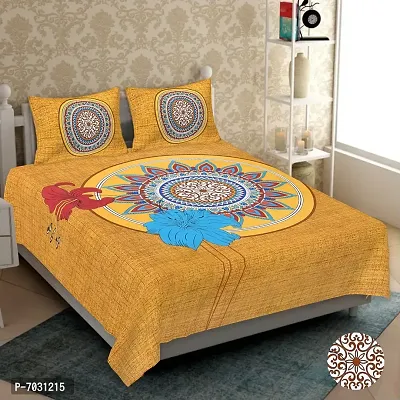 Stunning Yellow Cotton Floral Double Bedsheet With Pillow Covers-thumb0