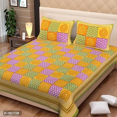 Stunning Green Cotton Printed Double Bedsheet With Pillow Covers