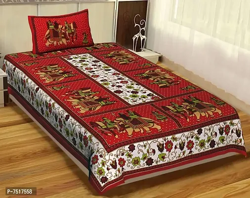 Stunning Red Cotton Animal Print Single Bedsheet With Pillow Cover