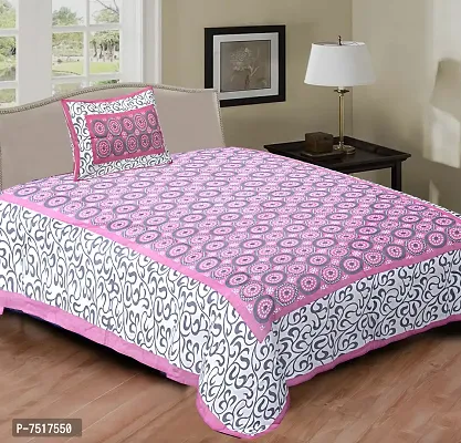 Stunning Pink Cotton Printed Single Bedsheet With Pillow Cover-thumb0