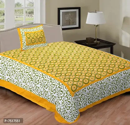 Stunning Yellow Cotton Printed Single Bedsheet With Pillow Cover
