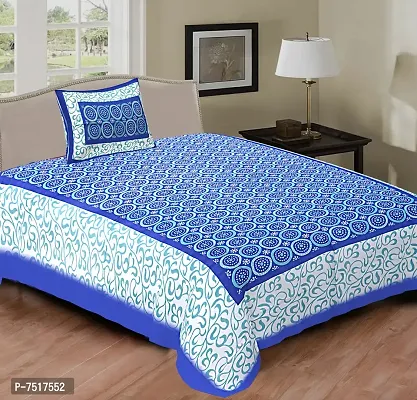 Stunning Blue Cotton Polka Dot Print Single Bedsheet With Pillow Cover