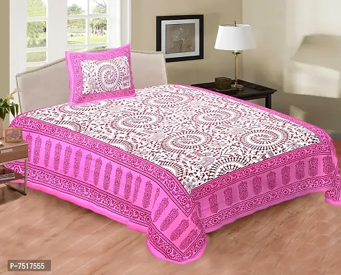 Stunning Pink Cotton Printed Single Bedsheet With Pillow Cover