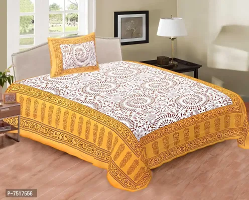 Stunning Yellow Cotton Printed Single Bedsheet With Pillow Cover-thumb0