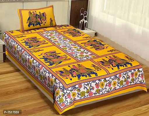 Stunning Yellow Cotton Animal Print Single Bedsheet With Pillow Cover