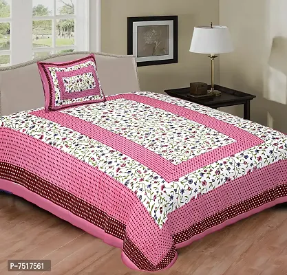 Stunning Pink Cotton Floral Print Single Bedsheet With Pillow Cover