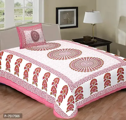 Stunning Pink Cotton Floral Print Single Bedsheet With Pillow Cover