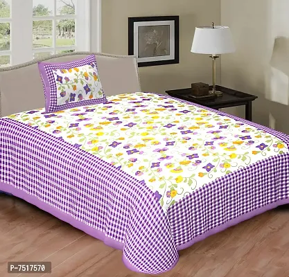 Stunning Purple Cotton Floral Print Single Bedsheet With Pillow Cover-thumb0