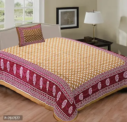 Stunning Brown Cotton Floral Print Single Bedsheet With Pillow Cover