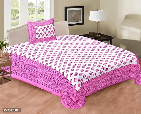 Stunning Pink Cotton Geometric Single Bedsheet With Pillow Cover