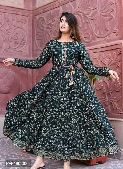Elegant Rayon Green Printed Gown For Women