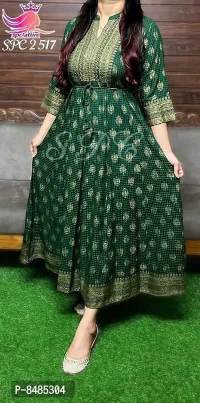 Elegant Rayon Green Printed Gown For Women