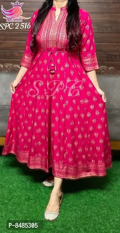 Pink Rayon Printed Ethnic Gowns For Women