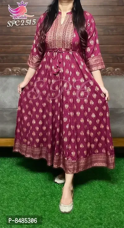 Maroon Rayon Printed Ethnic Gowns For Women-thumb0