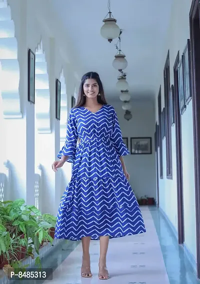 Elegant Cotton Blue Printed Gown For Women-thumb0
