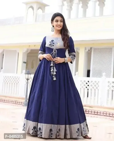 Elegant Rayon Navy Blue Gown For Women-thumb0