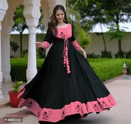 Pink Rayon Self Design Ethnic Gowns For Women