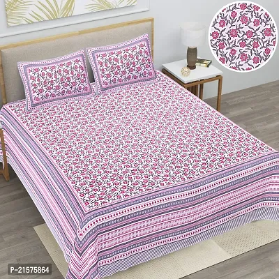 Beautiful Pink Cotton Double Bedsheet With 2 Pillow Covers-thumb0