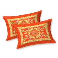 Classic Cotton Traditional Design Rangoli Printed Double Bedheet With 2 Pillow Cove(90 X 100, Orange)-thumb1