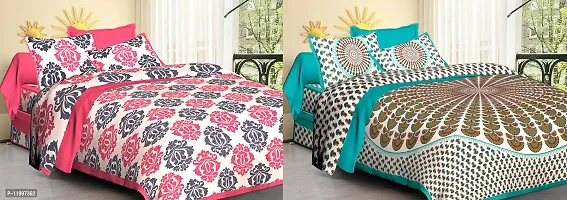 Stylish Cotton Fabric Jaipuri Printed Double Bedsheet Combo With 2 Pillow Covers Pack of 2