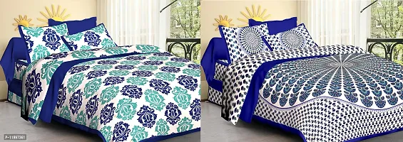 Stylish Cotton Fabric Jaipuri Printed Double Bedsheet Combo With 2 Pillow Covers Pack of 2