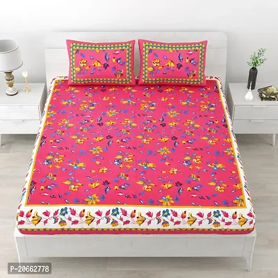 Designer Cotton Floral Printed Doubal Jaipuri Bedsheet With Two Pillow Cover-thumb0