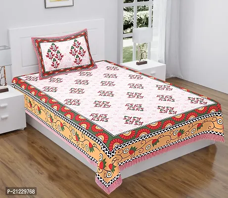 Stylish Cotton Printed Single Bedsheet with pillow Cover-thumb0