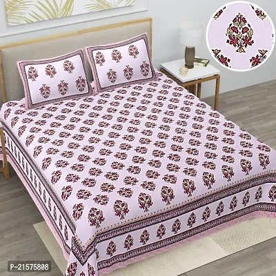 Beautiful Pink Cotton King Bedsheet With 2 Pillow Covers-thumb0