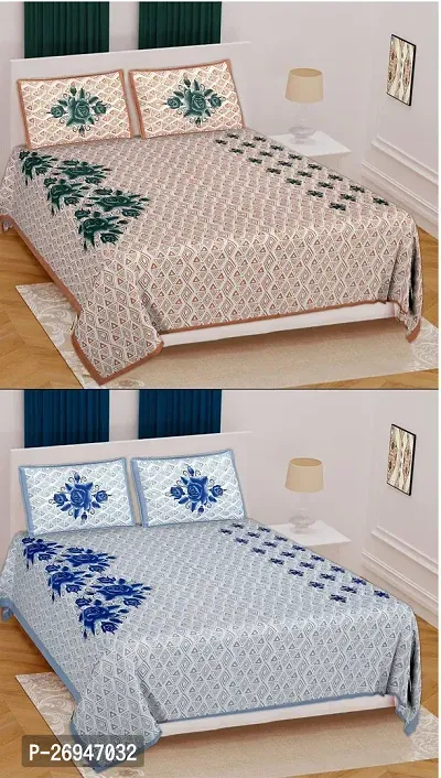 Comfortable Cotton Floral Two Double Bedsheets with Four Pillow Covers-thumb0