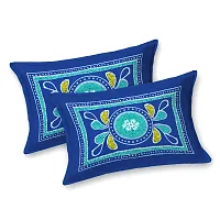 Classic Cotton Uttsav Design Rangoli Printed Double Bedheet With 2 Pillow Cove(90 X 100, Blue)-thumb1