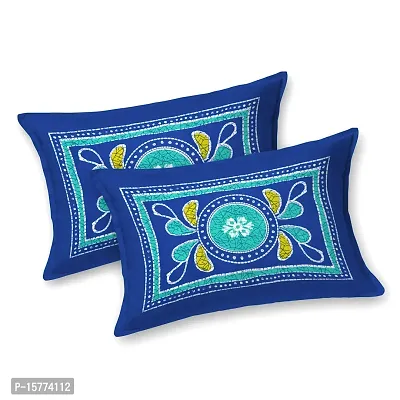 Classic Cotton Uttsav Design Rangoli Printed Double Bedheet With 2 Pillow Cove(90 X 100, Blue)-thumb2