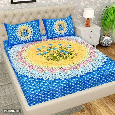 Comfortable Cotton Rangoli Design Rose Printed Double Bedsheet With Two Pillow Covers-thumb0