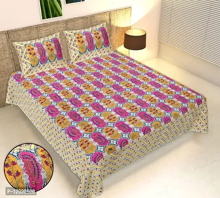 Cotton Fabric Floral Printed Crop Design King Size Bedsheet With Two Pillow Covers(Brown)