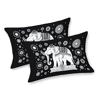 Classic Cotton Animal Design Elephant Printed Double Bedheet With 2 Pillow Cove(90 X 100, Black)-thumb1
